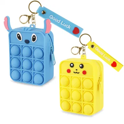  Moneda Fidget Pop Monedero Llavero Bolsa de juguetes sensoriales, empujar la burbuja Billetera bolsas para las niñas y mujeres, lindos dibujos animados de silicona cremallera Coin Purse juguete para niños estudiantes