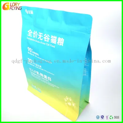  Bolso de comida para perros, bolsa de plástico estampada multicolor, bolsa de pie, bolsa de plástico plana de ocho lados sellada.