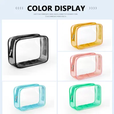 Personalizar portátil impermeable PVC transparente Toiletry Bolsa de tocador de maquillaje Cuidado de la piel Conjuntos de embalaje polvo Cuarto de baño almacenamiento de viaje Zipper Cosmética Bolsa