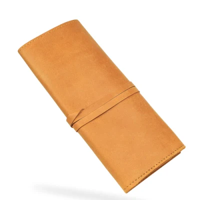 Bolso de belleza personalizado herramienta de maquillaje de cuero bonito Organizador cepillo Khaki Bolsa de rollo