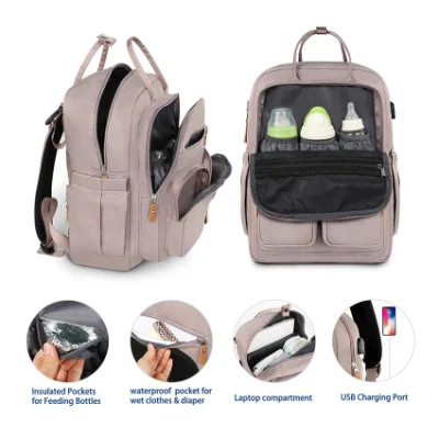 Bolsa para pañales de bebé Mochila Bolsos para bebés de gran capacidad impermeable Bolsa con puerto de carga USB para mujeres niños al aire libre