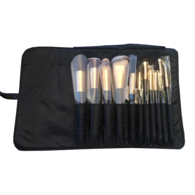 Bolso de belleza personalizado herramienta de maquillaje de cuero bonito Organizador cepillo Khaki Bolsa de rollo