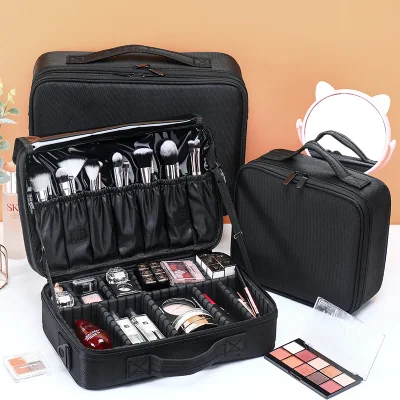 precio de fábrica gran capacidad de almacenamiento portátil maquillaje Zipper Case Caja de maquillaje mujeres insertos de cepillo de Cosméticos Cosméticos bolsa caso