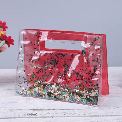  Venta caliente PVC transparente brillante duradero lentejuelas brillante Maquillaje personalizado Bolsa de regalo de bricolaje cosmética