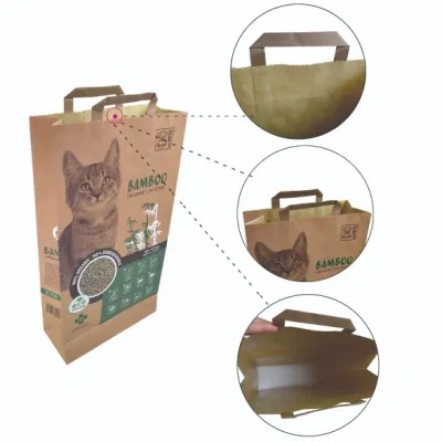  Alimento biodegradable reutilizable arroz Regalo basura Promoción Compras Bolsa de papel Gato basura comida para mascotas Blanco Marrón Kraft Bolsa de papel asa Bolsa de papel de embalaje