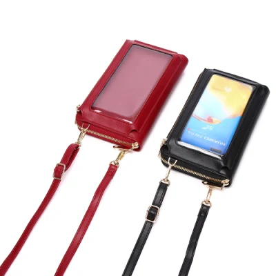 Hot Sale OEM pantalla personalizada impresión Logo pantalla táctil móvil Bolsa de teléfono Bolsa de mensajero femenina