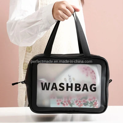 Personalizar el logotipo de 2021 Viajes Rosa transparente TPU Zip Bolsa Bolsa de cosméticos borrar las bolsas de maquillaje