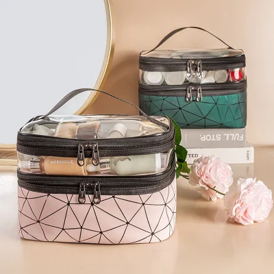  Multifunción Doble transparente maquillaje Caja Gran capacidad de viaje Maquillaje Organizador Toiletry almacenamiento Bolsa de cosméticos para mujeres
