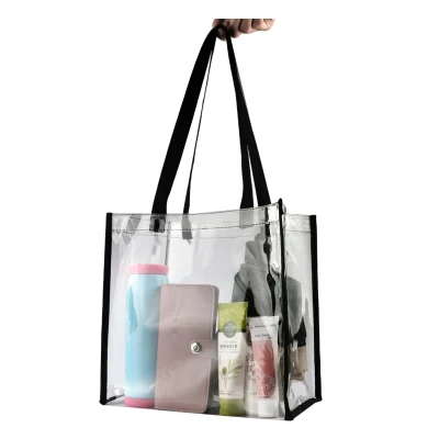 Transparente PVC bolsos de mano al por mayor Logo personalizado Playa Compras plástico Tote Bolsa PVC transparente bolsos