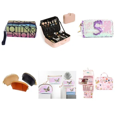 Chica en el exterior de la bolsa de maquillaje artículos de tocador de señoras de la bolsa de cosméticos de mujer impermeable del organizador de lavado de almacenamiento de las mujeres forman parte de los casos