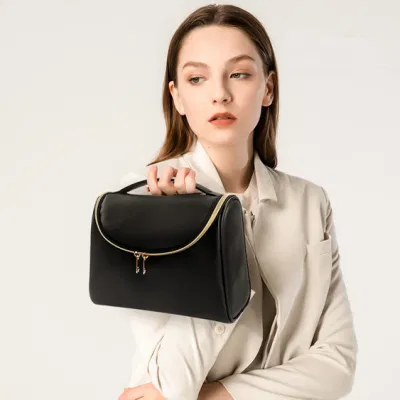  Cuero vegano maquillaje resistente al agua de la bolsa de viaje cepillos para las mujeres de la bolsa de aseo