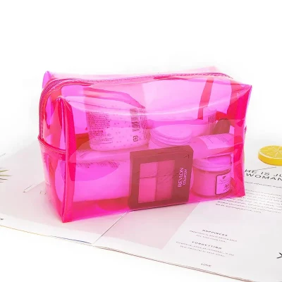 Portátil de viaje a las mujeres claro maquillaje impermeable Bolsa Bolsa de cosméticos de PVC transparente