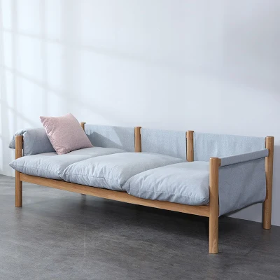 Nordic Simple sofá de madera maciza de madera maciza de toda la sala de estar Sofá Mórbido solo Three-Seat Sofá 0105
