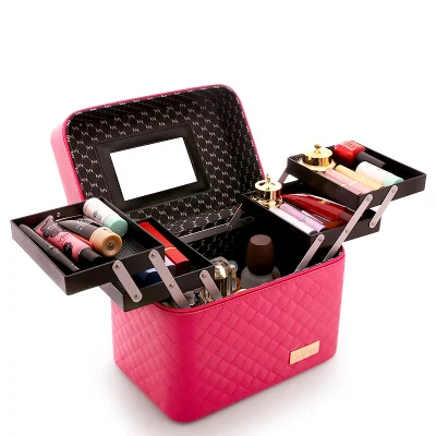 Portátil de gran capacidad de viaje Multi-función Multi-capa de sobremesa Cosméticos Bolsa de almacenamiento