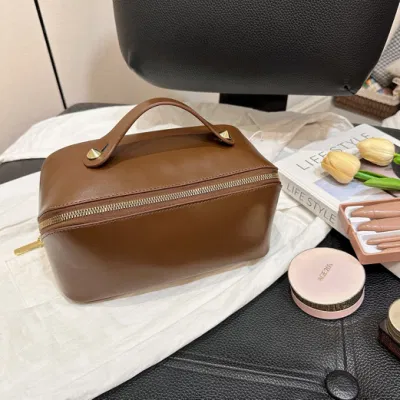  Bolsa de maquillaje de cuero PU resistente al agua multifuncional de gran capacidad