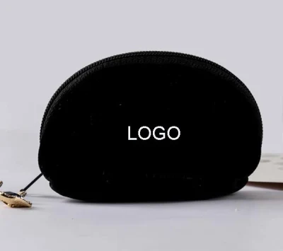 Bolsa de joyas de terciopelo azul con cordón ajustable de ante con logotipo plateado Bolsa de regalo