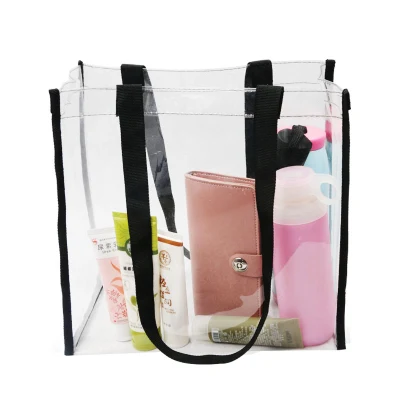 Transparente PVC bolsos de mano al por mayor Logo personalizado Playa Compras plástico Tote Bolsa PVC transparente bolsos