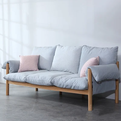 Nordic Simple sofá de madera maciza de madera maciza de toda la sala de estar Sofá Mórbido solo Three-Seat Sofá 0105