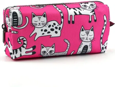 Lápiz gato rosa caso Crazy Cat Lady Bolsa Bolsa de aseo cosméticos maquillaje caso