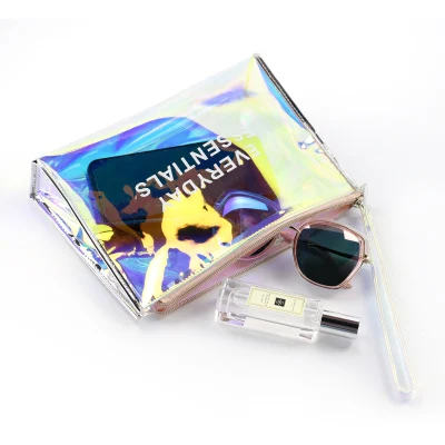 Nuevo láser de la bolsa de maquillaje transparente TPU Shinny claro las mujeres de la bolsa de cosméticos de viajes