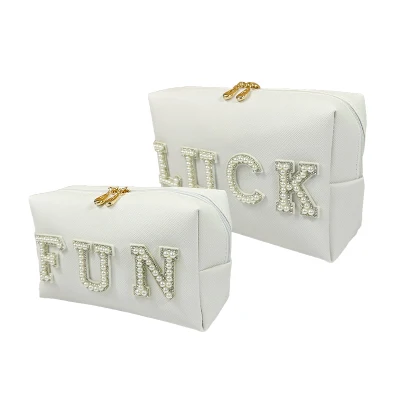  Moderna letra perla de la bolsa cosmética de nylon personalizado Marca privada Maquillaje de la bolsa Subblimación de la bolsa