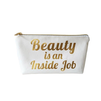 Personalizar el tamaño del logotipo Zipper maquillaje multiuso Bolsa de lienzo de algodón de viajes Bolsa de cosméticos