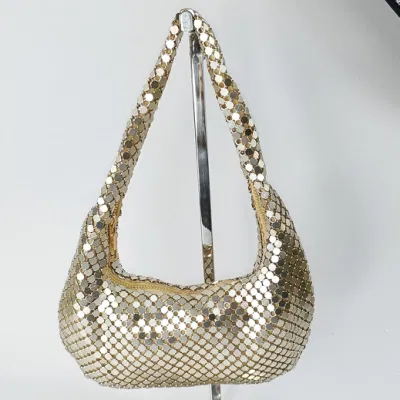 Custom Bolsa de hombro para mujer Metal Mesh Camiseta completa autoselladora para mujer Diseñador de calidad Cosmético brillante embrague underarm parte aleación de aluminio de lujo Bolsa de regalo