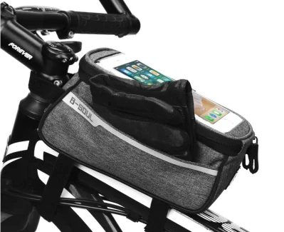  Bolsas de bicicleta Waterproof B-Soul Bolsa de teléfono con auriculares Hole bicicleta Accesorios Mountain Bike Front Protect Tube Bag
