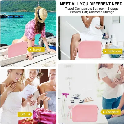 Bolsa de maquillaje de viaje de silicona, bolsa de cosméticos, bolsa de artículos de tocador para mujeres y niñas.