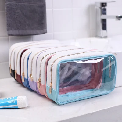  Cuero PU bolsa transparente de PVC de Mujeres de la bolsa de cosméticos maquillaje
