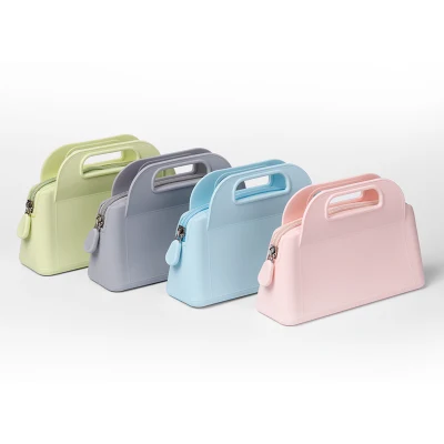 Las pequeñas bolsas de maquillaje de silicona con cremallera de la bolsa de cosméticos Bolsa belleza grueso bolso bolsa de maquillaje con asa para la Mujer