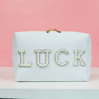 Moderna letra perla de la bolsa cosmética de nylon personalizado Marca privada Maquillaje de la bolsa Subblimación de la bolsa