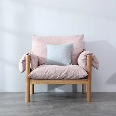 Nordic Simple sofá de madera maciza de madera maciza de toda la sala de estar Sofá Mórbido solo Three-Seat Sofá 0105