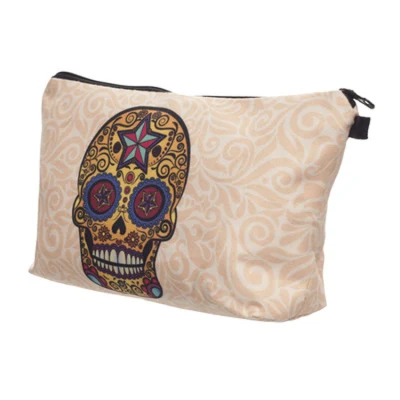 Nuevo estilo Colorful Skull Print conjunto de brochas con bolsa Kit de maquillaje para señoras cosméticos portátil Bolsa de cosméticos de etiqueta privada
