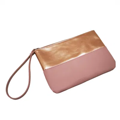  Promotioanl mujeres Cuero Cosmético caso de viaje Zipper Maquillaje almacenamiento Cosmético Bolsa con asa