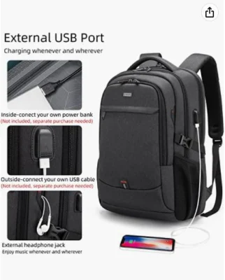 Mochila para portátil de 17 pulgadas Antirrobo negocios Slim Escuela duradera mochila con USB para la carga para los niños niñas Bookbag hombre &amp; Mujer bolso