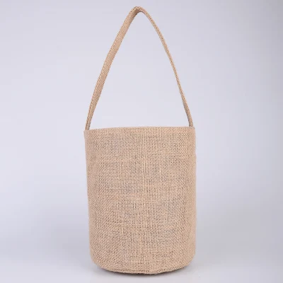  Bolsa de yute con fondo redondo reutilizable para regalo de compras con logotipo