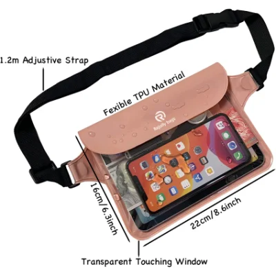  Bolso impermeable con cintura Bolso Fanny Pack con correa para la cintura &amp;Portavo secreto mantener el llavero para practicar esnórquel en kayak Bolsa seca