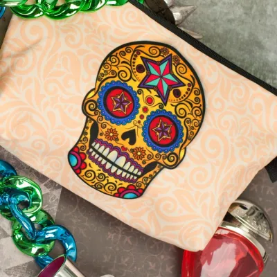 Nuevo estilo Colorful Skull Print conjunto de brochas con bolsa Kit de maquillaje para señoras cosméticos portátil Bolsa de cosméticos de etiqueta privada