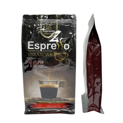 Diseño personalizado plástico Stand up Embalaje de alimentos Zipper de fondo plano Bolsa de polvo de café con brida de válvula