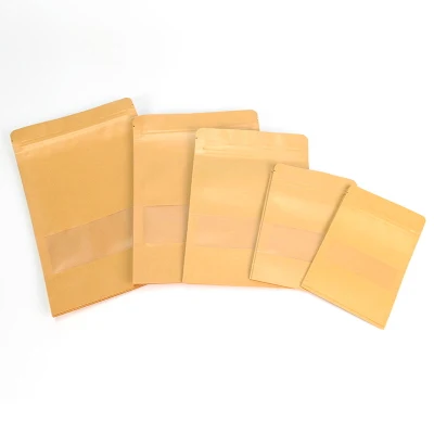 Bolsa de papel de papel de Kraft Bolsa de plástico de envasado de alimentos AutoReliant Y autoproclamado Regalo de ventana biodegradable de Regalo Brown de Café Comida resealable Snack Bag