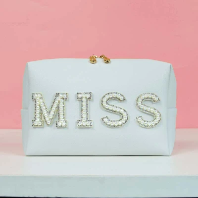 Moderna letra perla de la bolsa cosmética de nylon personalizado Marca privada Maquillaje de la bolsa Subblimación de la bolsa