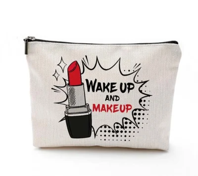 Bolsa de maquillaje de viaje Jute Cotton tela Cosméticos Organizador Zipper Bolsa Personalizar logotipo personalizado
