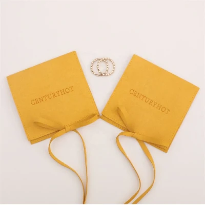  Mayorista jengibre amarillo Microfibra Bolsa de joyas Velvet anillo pulsera Collar Bolsa de embalaje con logotipo