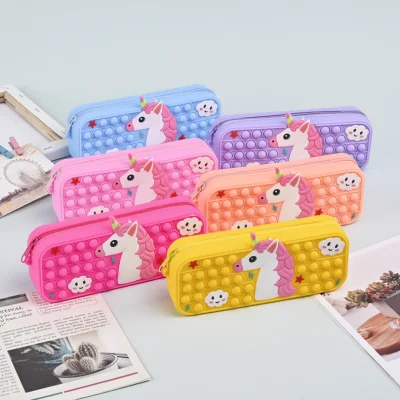  Funda de lápiz de silicona Fidget lápiz Bolsa de lápiz de burbujas sensorial simple Fidget Toy Pen Bolsa de almacenamiento de artículos de escritorio para estudiantes