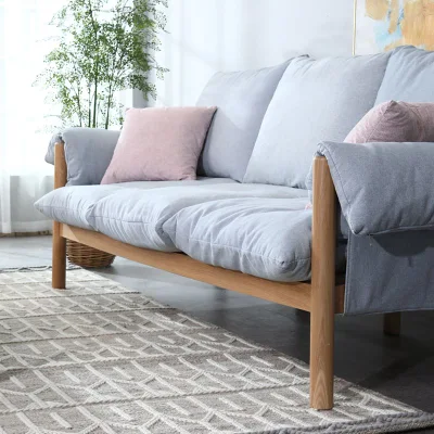 Nordic Simple sofá de madera maciza de madera maciza de toda la sala de estar Sofá Mórbido solo Three-Seat Sofá 0105