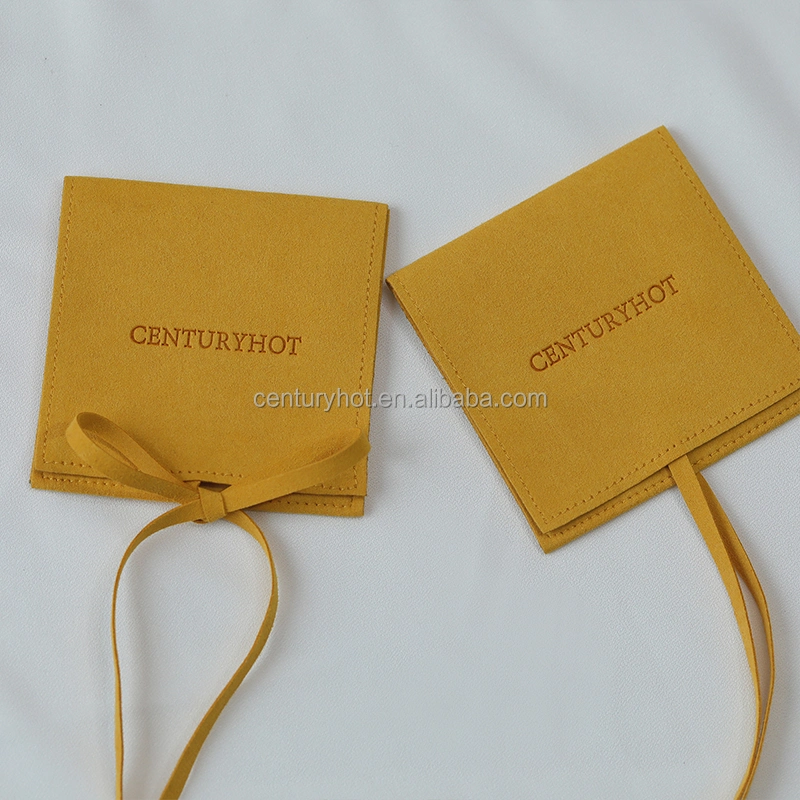 Wholesale Ginger Yellow Microfiber Jewelry Pouch Bags Velvet Ring Bracelet Necklace Packaging Pouch with Logo