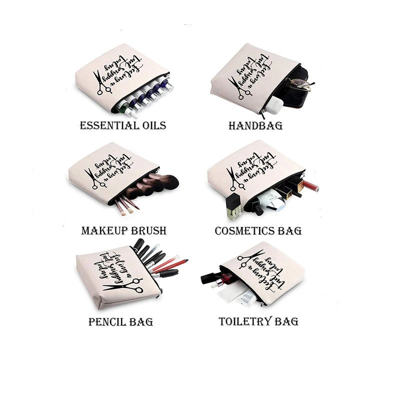 Customize Printed Organic Natural Canvas Cotton Essential Oils Brush Makeup Cosmetic Toiletry Lipstick Pencil Barber Shop Storage Pouch Handbag Metal Zipper Bag