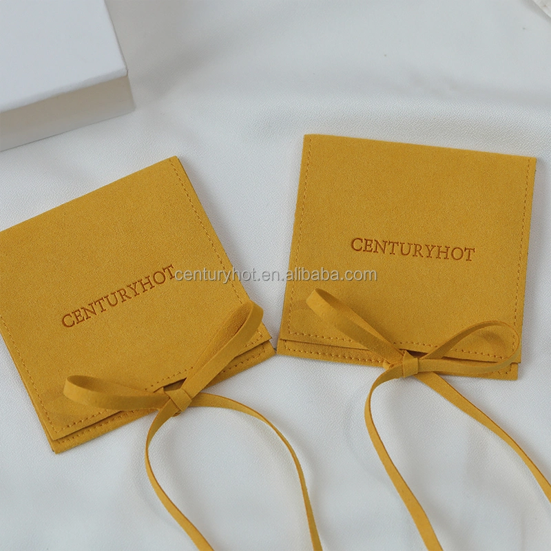 Wholesale Ginger Yellow Microfiber Jewelry Pouch Bags Velvet Ring Bracelet Necklace Packaging Pouch with Logo