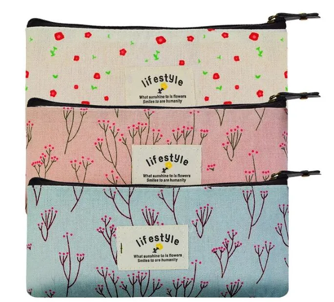 Zipper Close Pen Bag Canvas Pencil Pouch School Pencil Bag